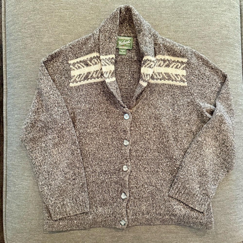 Woolrich Womens XL Black Heather Shawl Cardigan Cozycore Cabin Sweater Pre-owned